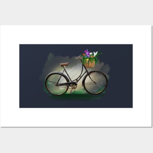 Fahrrad retro mit Blumen Posters and Art